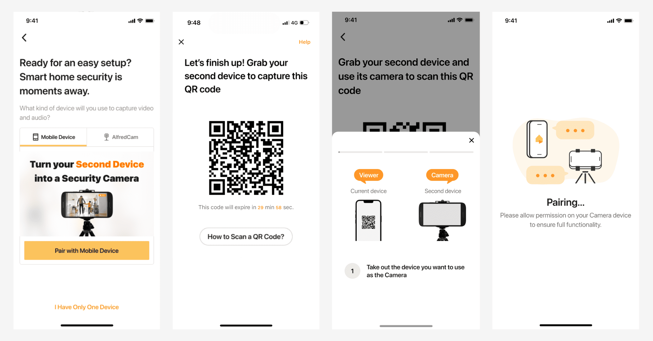 alfredcamera mobile device pairing step by step